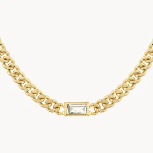 White Topaz Curb Chain Necklace in Gold