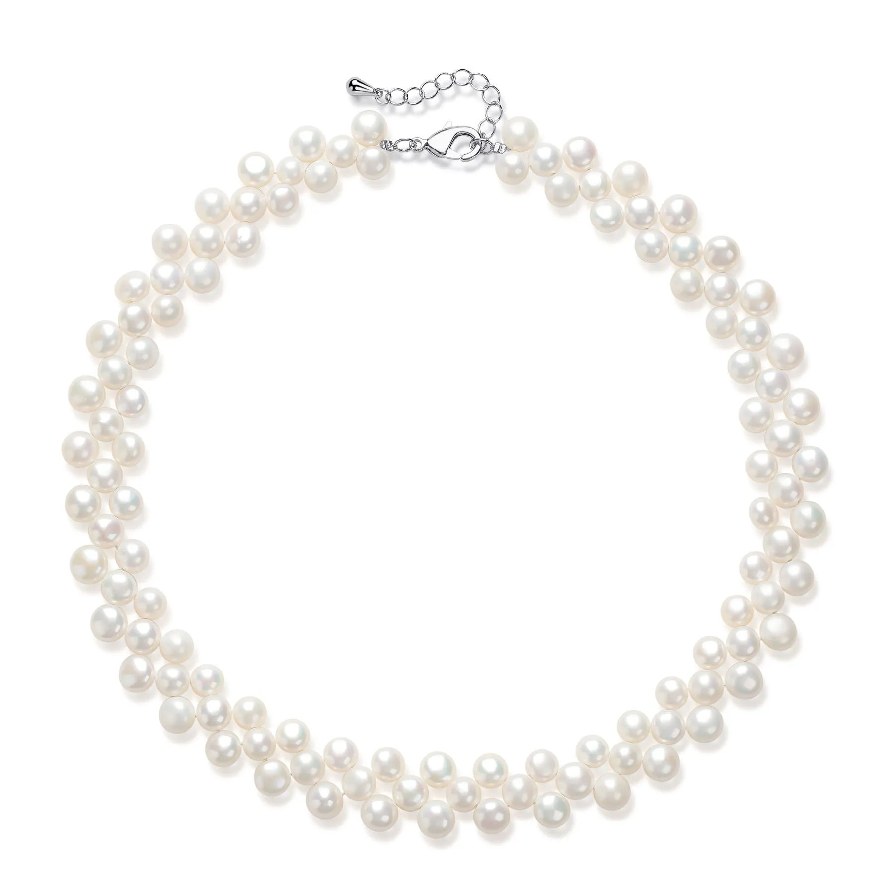 White Triple-Layer Button Pearl Strand Necklace
