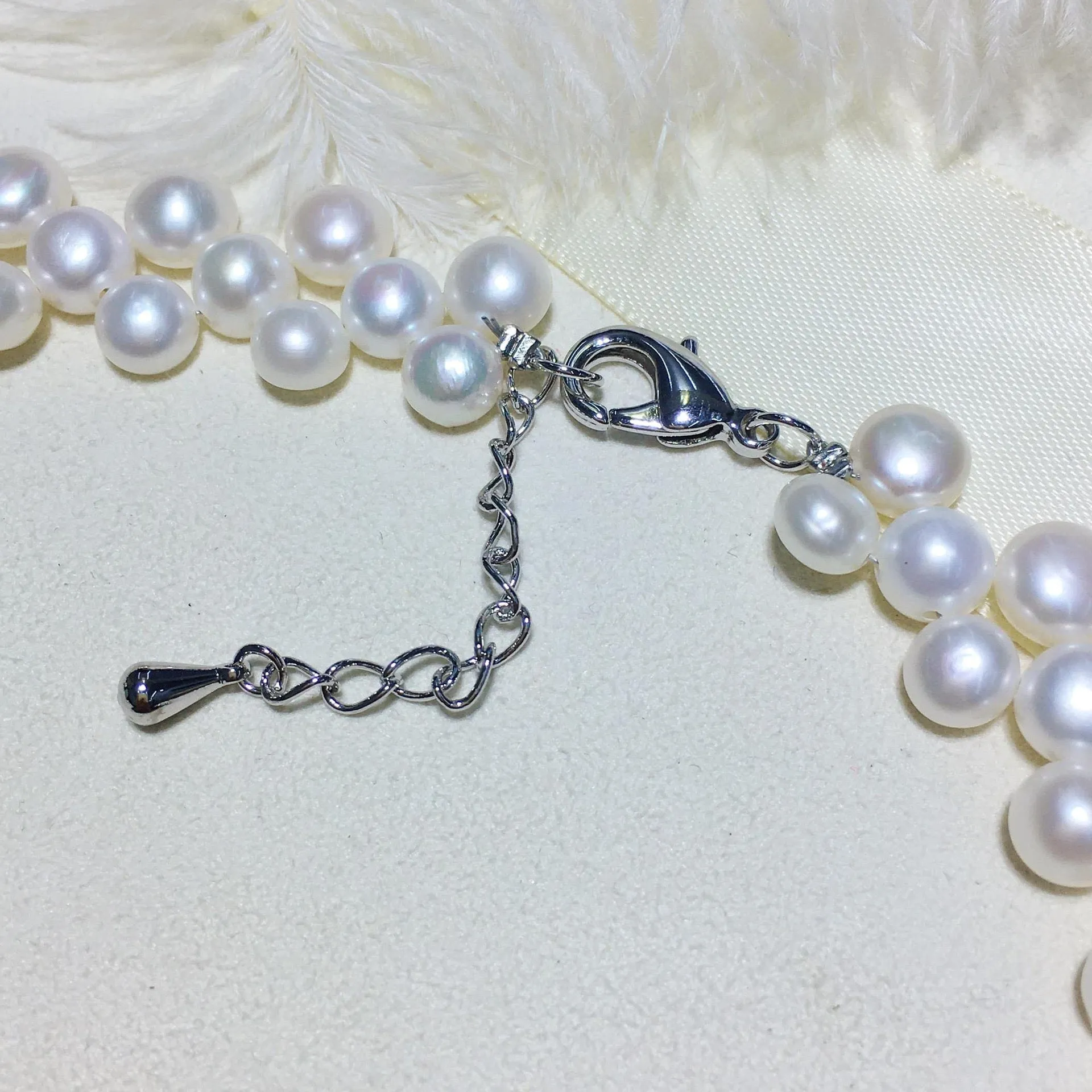 White Triple-Layer Button Pearl Strand Necklace